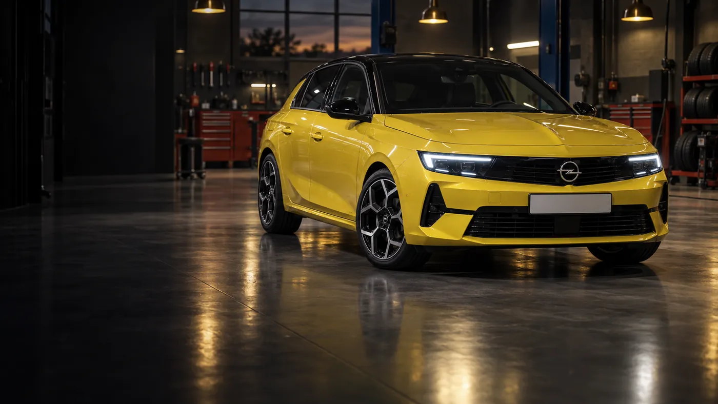 Sarı Opel Astra, atölye ışığında (temsilî görsel)